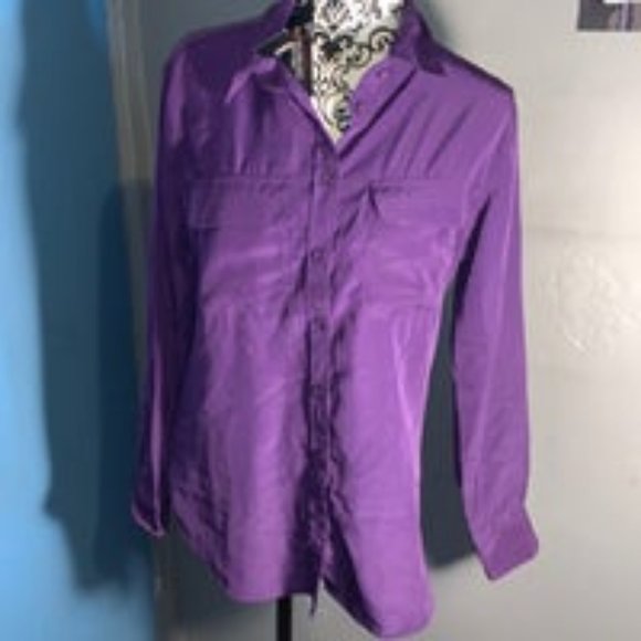Womens purple button down blouse - Picture 4 of 5